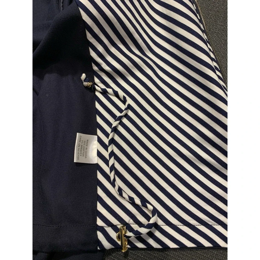 St John Sport Nautical Zip Front Jacket Womens Size Medium Yacht Rope Navy White
